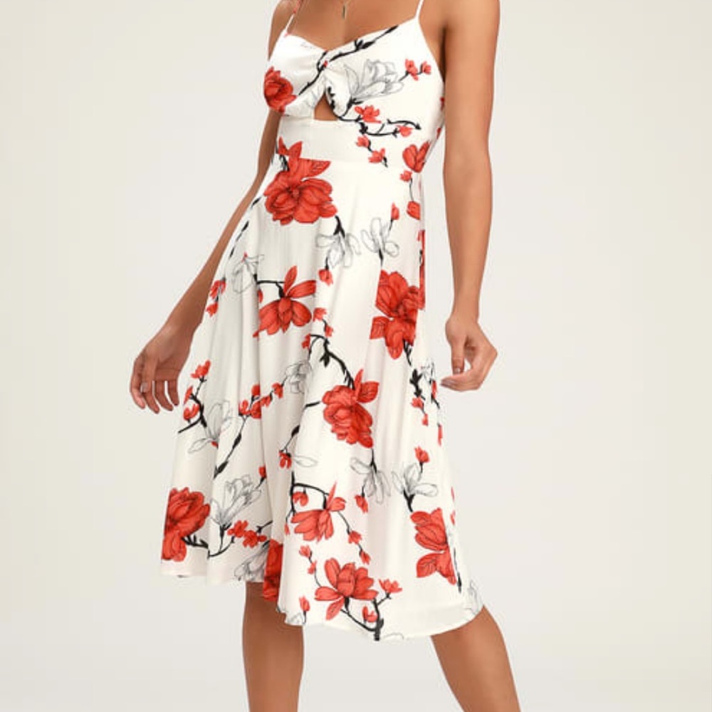 NWT Lulus Blossom Babe floral cutout midi dress